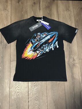 DUAA Black Graphic Rocket Tee with Colorful Flame Print